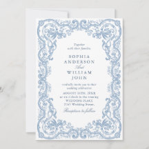 Renaissance Verziert Dust Blue Wedding QR Code