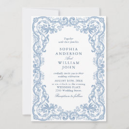 Renaissance Verziert Dust Blue Wedding QR Code Einladung