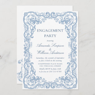 Renaissance Verziert Dusty Blue ENGAGEMENT PARTEI Einladung