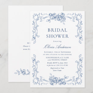 Renaissance Verziert Dusty Blue Floral Brautparty Einladung