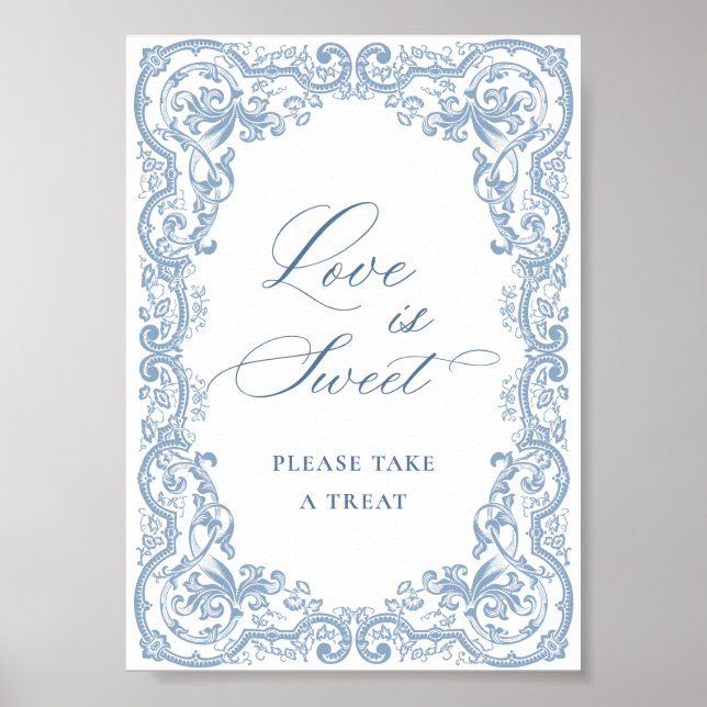 Renaissance Verziert Dusty Blue Floral Liebe ist s Poster (Vorne)