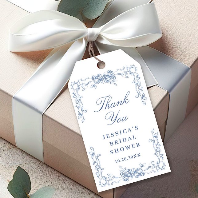 Renaissance Verziert Dusty Blue Floral Wedding Geschenkanhänger (Von Creator hochgeladen)