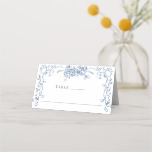 Renaissance Verziert Dusty Blue Floral Wedding Platzkarte