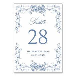 Renaissance Verziert Dusty Blue Floral Wedding Tischnummer