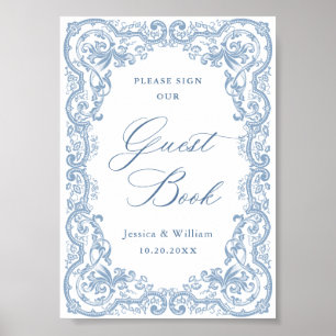 Renaissance Verziert Dusty Blue Guestbook Sign Poster