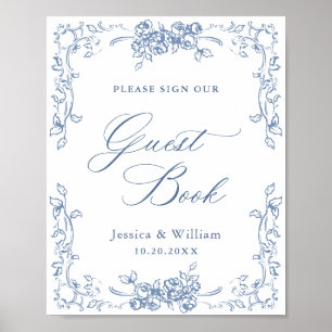 Renaissance Verziert Dusty Blue Guestbook Sign Poster