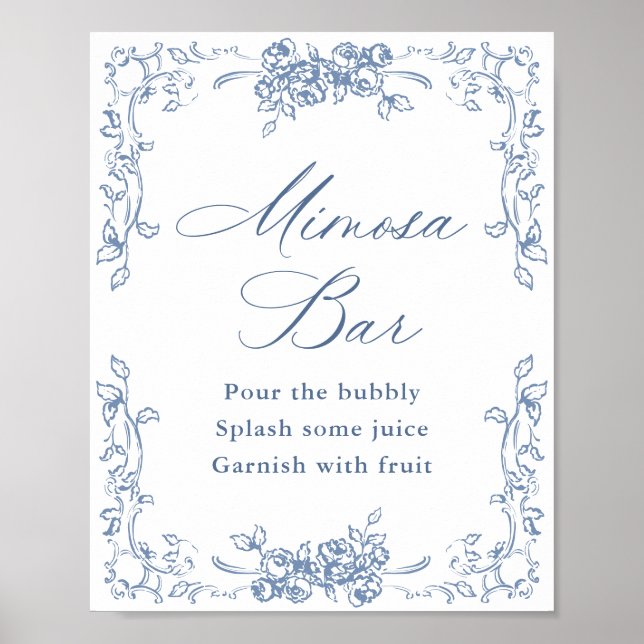 Renaissance Verziert Dusty Blue Mimosa Bar Sign Poster (Vorne)