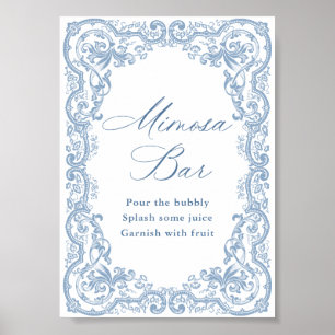 Renaissance Verziert Dusty Blue Mimosa Bar Sign Poster