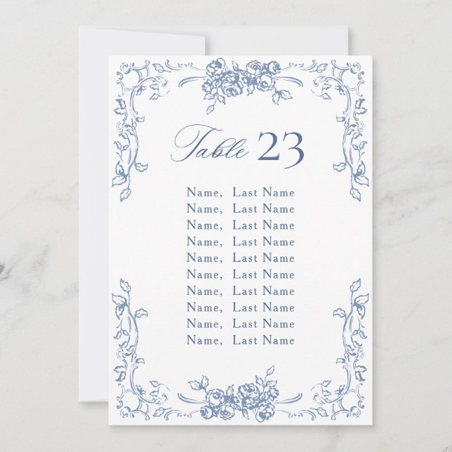 Renaissance Verziert Dusty Blue Seating Chart Card Einladung (Vorderseite)