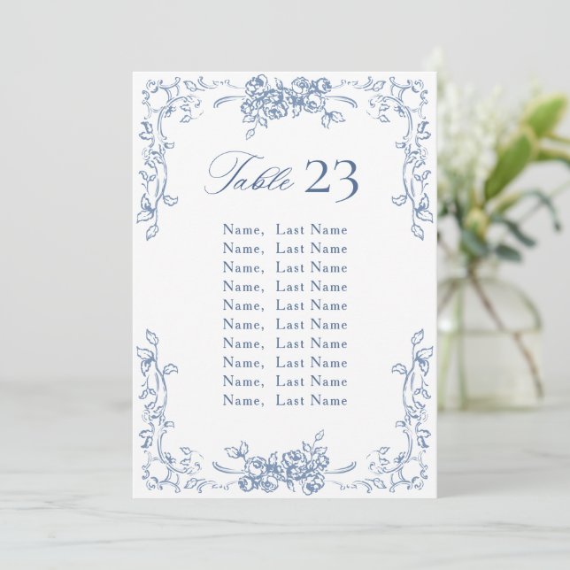 Renaissance Verziert Dusty Blue Seating Chart Card Einladung (Stehend Vorderseite)