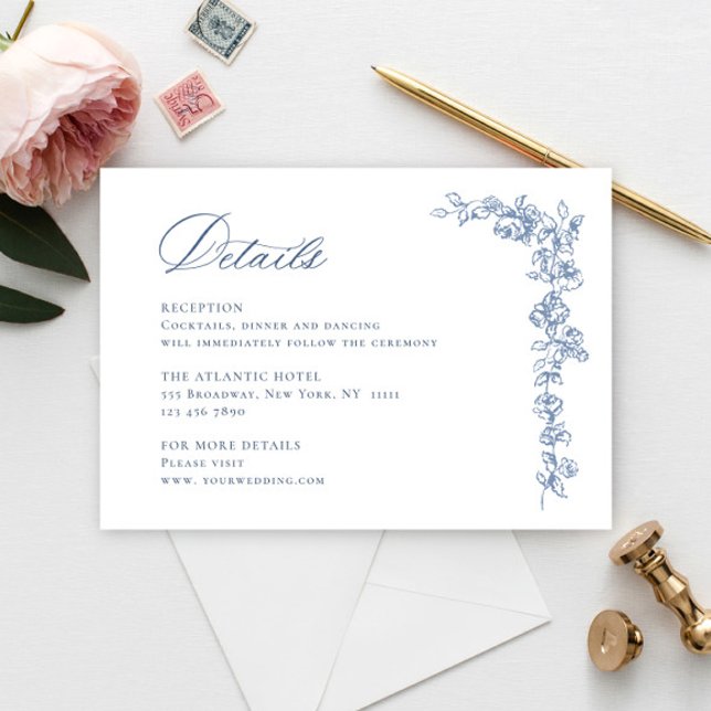 Renaissance Verziert Dusty Blue Wedding Details Begleitkarte (Von Creator hochgeladen)