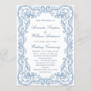 Renaissance Verziert Dusty Blue Wedding Zeremonie Programm