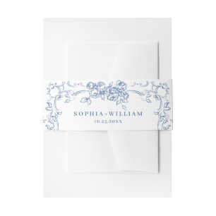 Renaissance Verziert Floral Dusty Blue Wedding Einladungsbanderole