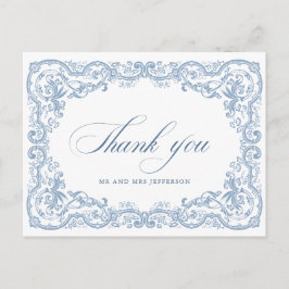 Renaissance Verziert Floral Dusty Blue Wedding Postkarte