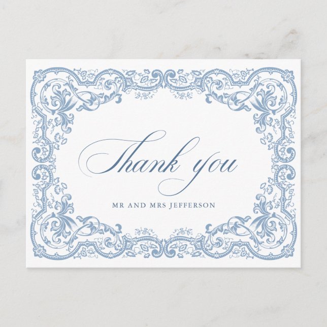 Renaissance Verziert Floral Dusty Blue Wedding Postkarte (Vorderseite)