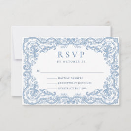 Renaissance Verziert Floral Dusty Blue Wedding RSVP Karte