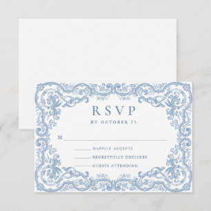 Renaissance Verziert Floral Dusty Blue Wedding RSVP Karte
