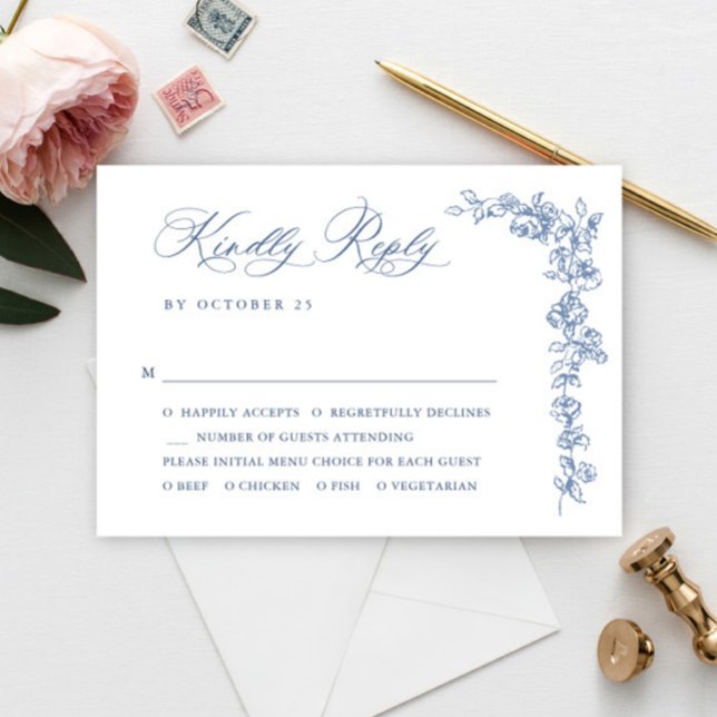 Renaissance Verziert Floral Dusty Blue Wedding RSVP Karte (Von Creator hochgeladen)