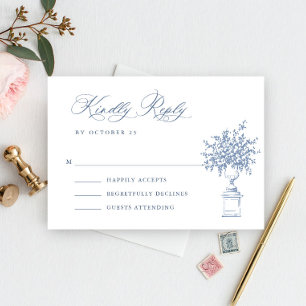 Renaissance Verziert Floral Dusty Blue Wedding RSVP Karte