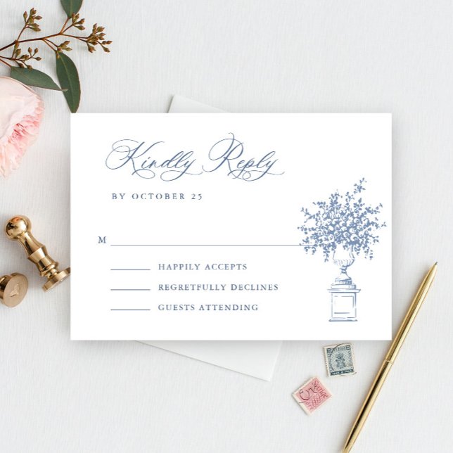 Renaissance Verziert Floral Dusty Blue Wedding RSVP Karte (Von Creator hochgeladen)