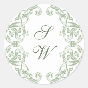 Renaissance Verziert Floral Salbei Grüne Hochzeit Runder Aufkleber