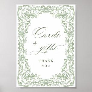 Renaissance Verziert Sage Green Cards und Geschenk Poster