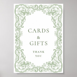 Renaissance Verziert Sage Green Cards und Geschenk Poster