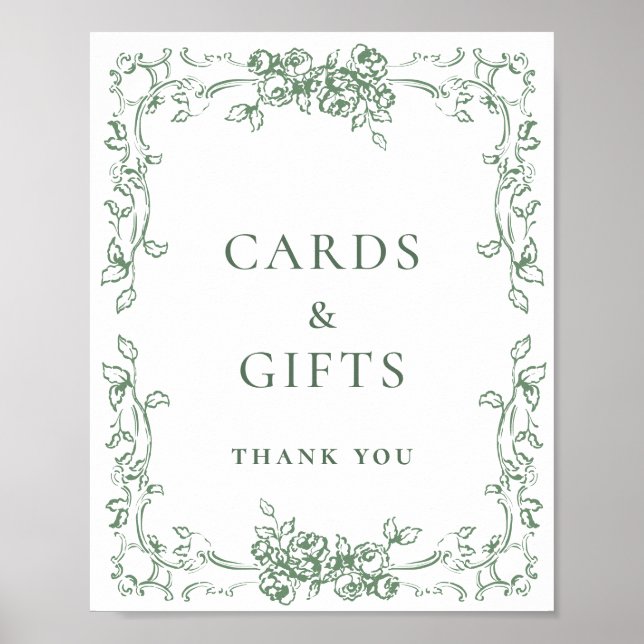 Renaissance Verziert Sage Green Cards und Geschenk Poster (Vorne)