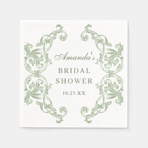 Renaissance Verziert Sage Green Floral Brautparty Serviette