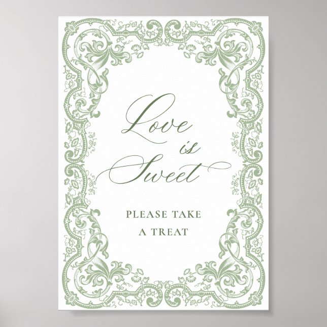 Renaissance Verziert Sage Green Floral Liebe ist s Poster (Vorne)