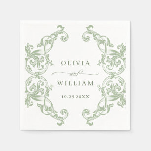 Renaissance Verziert Sage Green Floral Wedding Serviette