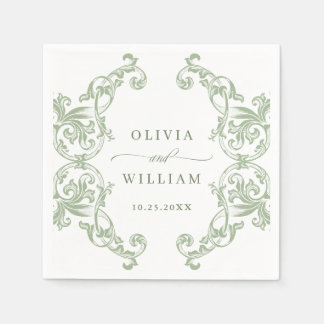 Renaissance Verziert Sage Green Floral Wedding Serviette