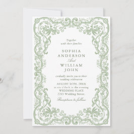 Renaissance Verziert Sage Green Wedding QR-Code Einladung