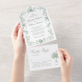 Renaissance Verzierte Blumenfeier Grüne Hochzeit All In One Einladung