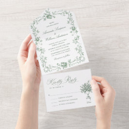 Renaissance Verzierte Blumenfeier Grüne Hochzeit All In One Einladung