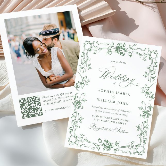 Renaissance Verzierte Blumenfeier Grüne Hochzeit Einladung (Von Creator hochgeladen)