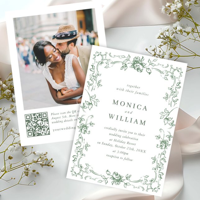 Renaissance Verzierte Blumenfeier Grüne Hochzeit Einladung (Von Creator hochgeladen)