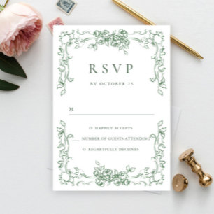 Renaissance Verzierte Blumenfeier Grüne Hochzeit RSVP Karte