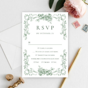 Renaissance Verzierte Blumenfeier Grüne Hochzeit RSVP Karte