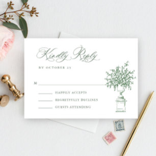Renaissance Verzierte Blumenfeier Grüne Hochzeit RSVP Karte