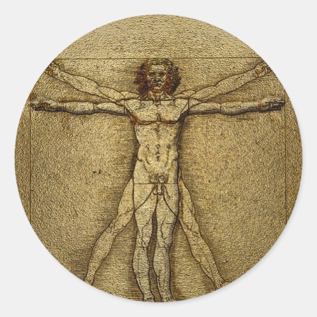 Renaissance Vitruvian Man 3D Round Sticker Siegel (Vorderseite)