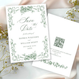Renaissance Zierliche Blumen Hochzeit in Smaragdgr Save The Date