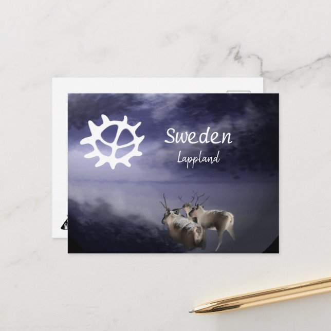 Renar på fjäll vinter postkarte (Vorderseite/Rückseite Beispiel)