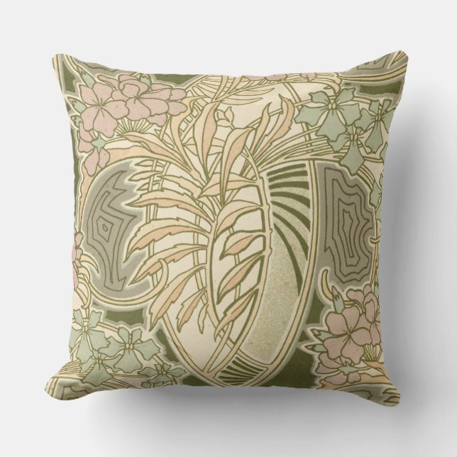 Rene Beauclairs Art Nouveau Blume Design Kissen (Vorderseite)