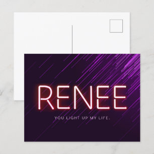 Renee Name in glühender Neonbeleuchtung Neuheit Postkarte