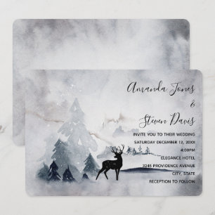 Renentiere im wilden Grau Aquarell-Hochzeit Einladung