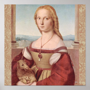 Rennaisance Unicorn und Lady Raphael Malerei Poster