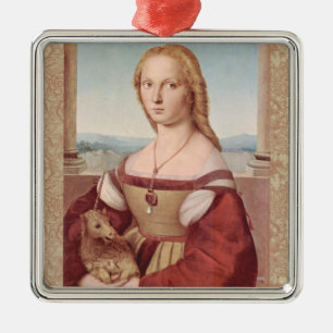 Rennaisance Unicorn und Lady Raphael Malerei Silbernes Ornament