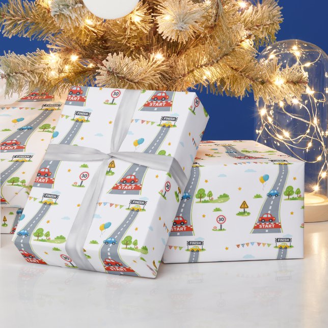 Rennauto-Geburtstags-Kinder-Rennparty Geschenkpapier (Feiertage)