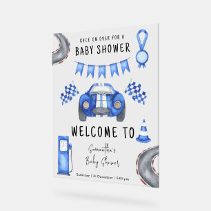 Rennauto Willkommen Baby Shower Acrylschild
